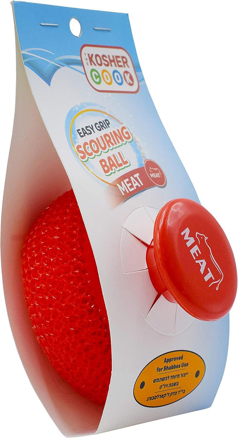 Meat Red Scouring Pad with Comfortable Handle – Ergonomic Easy Grip Dishwashing Cleaning Sponge Brush – Color Coded Home and Kitchen Accessories by The Kosher Cook by The Kosher Cook