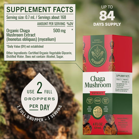 Immune Immunity 84-Day HERBAMAMA Chaga Mushroom Tincture - Vegan Support & Defense with Chaga Mushroom Extract Drops