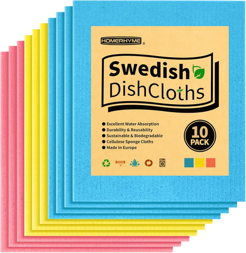 10 Pack Absorbent Kitchen Towels - Reusable Swedish Dishcloths for Home & Kitchen Cleaning