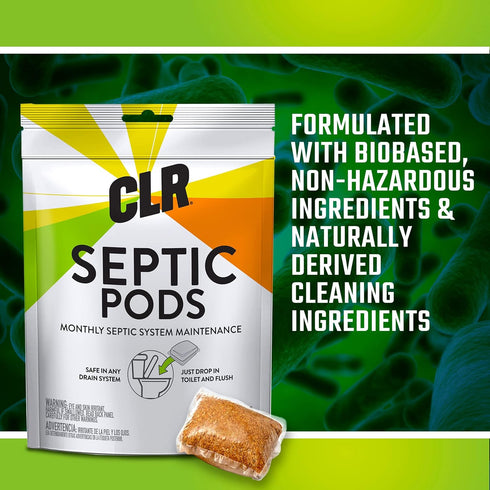 CLR Septic System Treatment Pods, Hassle-Free, Dissolvable and Easy to Flush, Formulated with Biobased Ingredients, Helps prevent Clogs and Build-up, 6 Month Supply