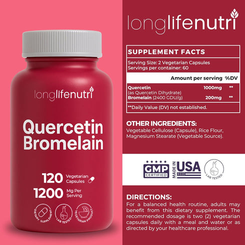 Quercetin 1000mg with Bromelain 200mg, 120 Vegetarian Capsules, Organic Dihydrate Complex for Joint Mobility