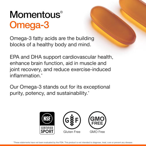 Momentous Omega 3 Fish Oil 1600mg - Daily Supplement for Women and Men with EPA & DHA, Supports Joint Health, 30