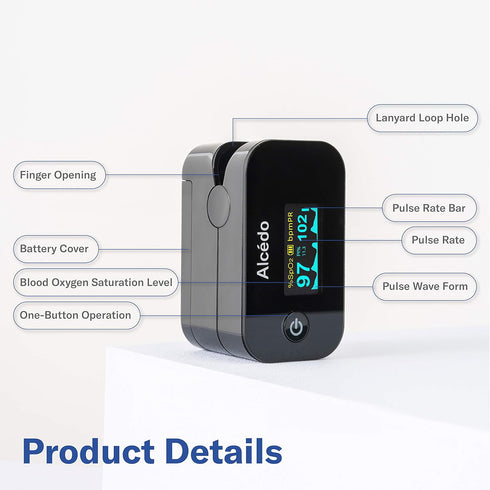 Alcedo Pulse Oximeter Fingertip | Blood Oxygen Saturation Level (SpO2) and Heart Rate Monitor with Carry Case