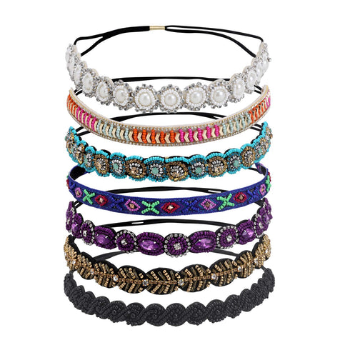 inSowni 7 Pack Handmade Rhinestone Jewled Beaded Headbands - Hair Accessories for Women Girls Brides
