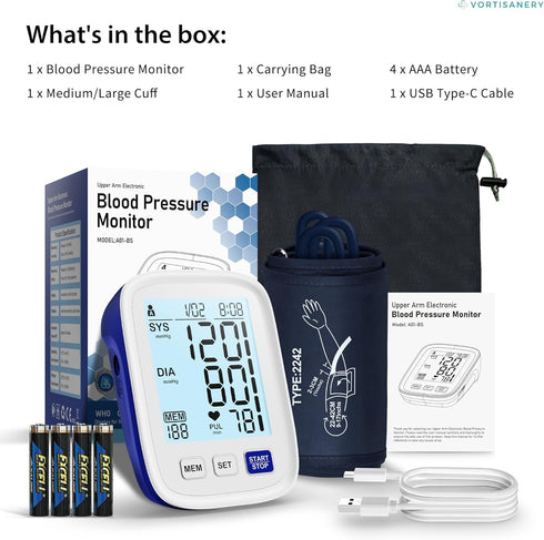 VORTISANERY 9-17 Inches 4" 3-User 199 A01-BS Blood Pressure Monitor Upper Arm, Medium/Large BP Cuff, Accurate Automatic