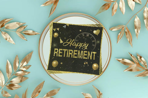zxyxka 40 6.5in Pcs Happy Retirement Napkins Golden Black Disposable Paper Napkins for Dinner Picnic Cocktail Birthday