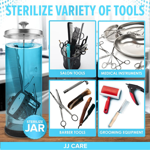JJ CARE Disinfectant Jar (35oz), Barber Jar Glass, Implement Disinfectant Container with Stainless Steel Removable