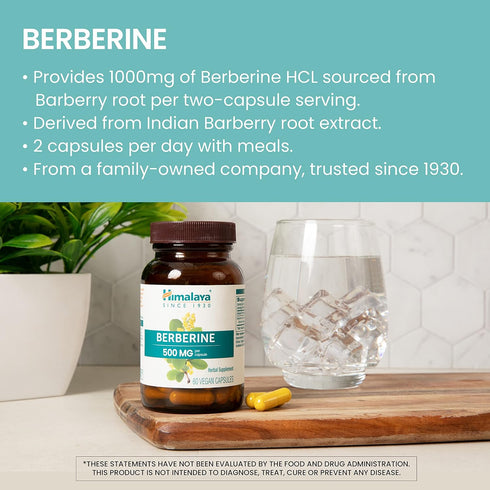 Himalaya Berberine for Metabolism & Cholesterol Support, GI & Immune Support, 1000 mg, Vegan, 60 Capsules