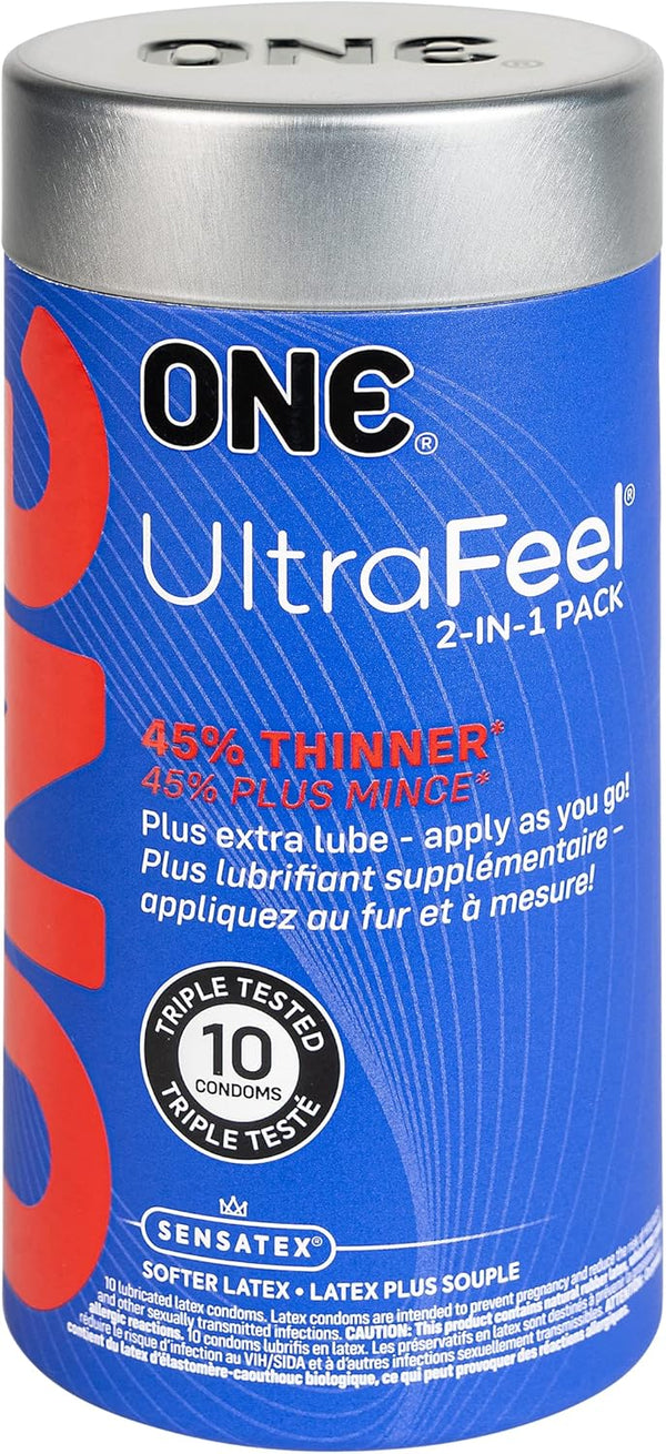 ONE Condoms UltraFeel | Latex Condoms, Condom and Lubricant Combo Pack, 10