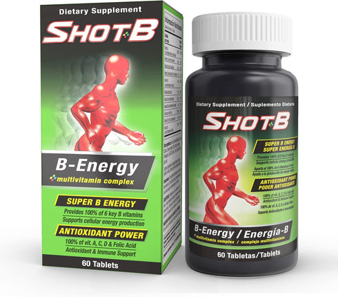 Shot B Energy Multivitamin Supplement, Green Tablet, 60 Count