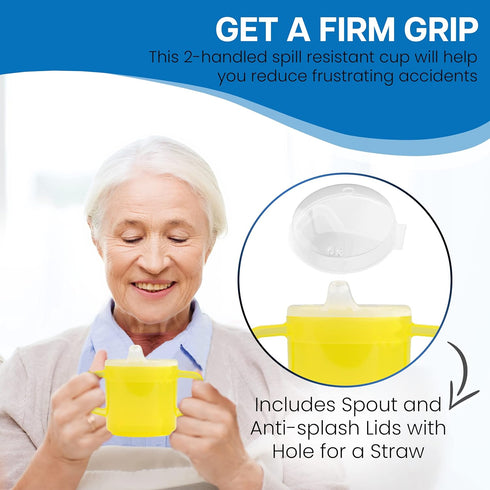 Providence Spillproof Compact 8oz Adult Sippy Cup, 2 Handles for Limited Mobility, Handicap Cups for Elderly