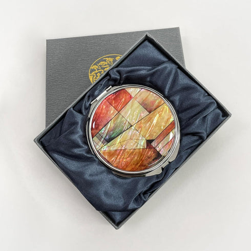 Portable Makeup Compact Double Magnifying Mirror, Foldable Pocket Style, Unique Mother of Pearl Design (Patchwork)