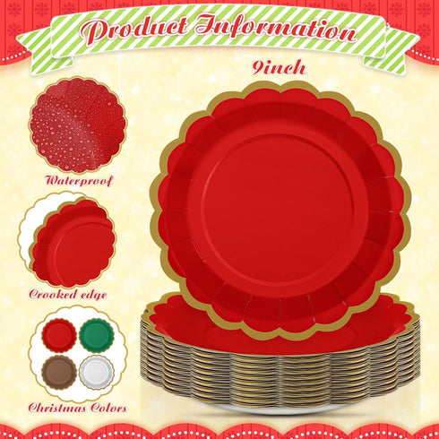 Tiangrid 60 9 Inch Pcs Christmas Paper Party Plates Scalloped Disposable Dessert Plates for Coquette Bridal Pink Bow
