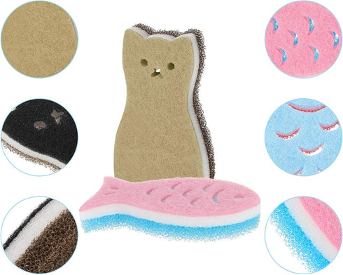 8 Pieces Kitchen Scrub Sponges, Cat Fish Cleaning Sponge, Non-Scratch Multi-Use Dishwashing Scrubber for Dishes and Pots