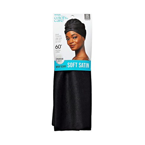 KISS COLORS & CARE Soft Satin Wrap Scarf - Black, Multi-Purpose Premium Scarf for Hair Styles & Wigs