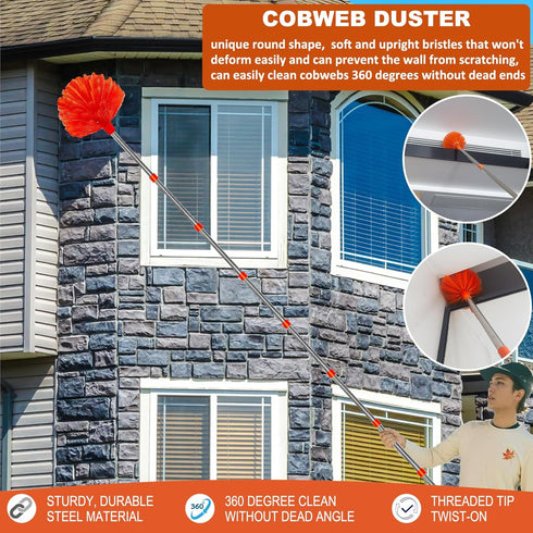 20+ Feet High Reach Duster Kit with 3-14 ft Extension Pole, High Ceiling Dusting and Window Cleaning Kit