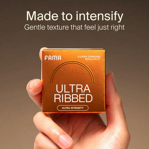 Protection2.12-Inch/54 mm (3Count) FAMA Ribbed Condoms for Men,Texture Natural Latex Condoms with Sillicone Lubricant