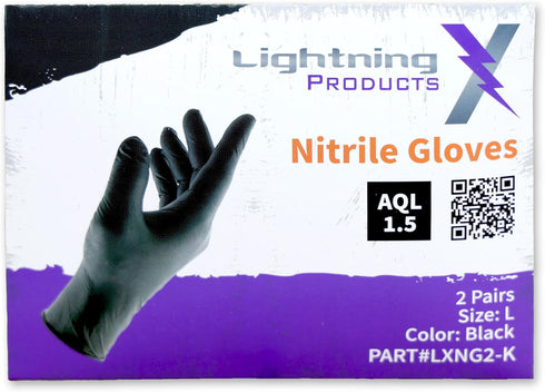 Packed, 100 50 25 Packs 2 Lightning X Products Black Nitrile Glove Pairs, Individually Gloves, Pairs, Carded of Pairs