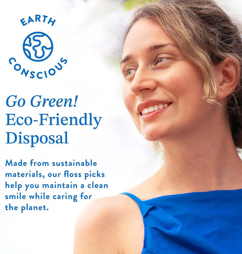 Mint Flavored Dental Floss Picks, Planet-Friendly Wheat Straw Tooth Flossers, Reusable Compostable (200 Count)