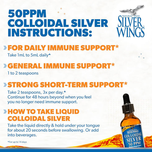 Natural Path Silver Wings Colloidal Silver Liquid, Daily Immune Support Supplement, 2oz Dropper
