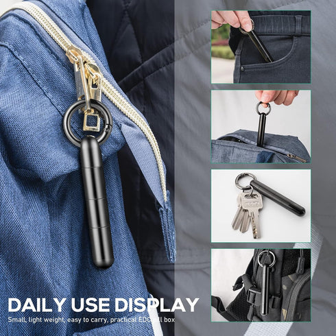 TISUR Keychain Pill Holder with Titanium Round Carabiner Clip