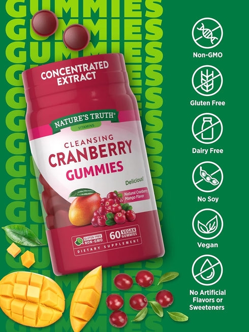Nature's Truth Cranberry Gummies, 60 Count, Vegan, Non-GMO, Gluten Free for Urinary Tract Health