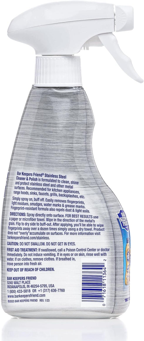 Bar Keepers Friend Stainless Steel Cleaner, 2 x 16 oz Spray, Removes Fingerprints & Stains without Scratching
