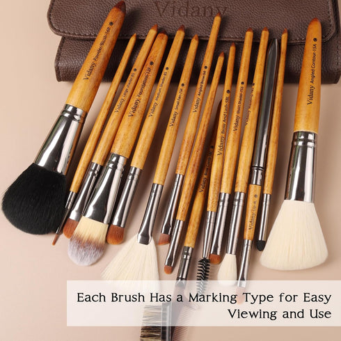 Makeup Brush Set: 15pcs Professional Makeup Brushes with Leather Button Bag - Foundation, Concealer, Kabuki, Blush,