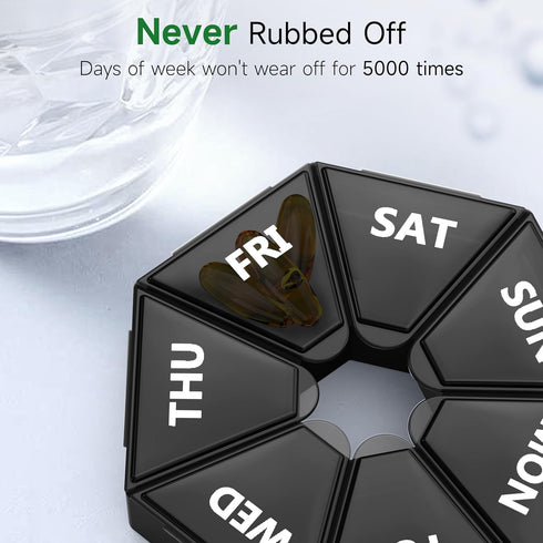 Gelibo Weekly Pill Organizer, 2 Pack Portable Travel Pill Box Dispenser, 6 Colors for Vitamins and Supplements (Black)