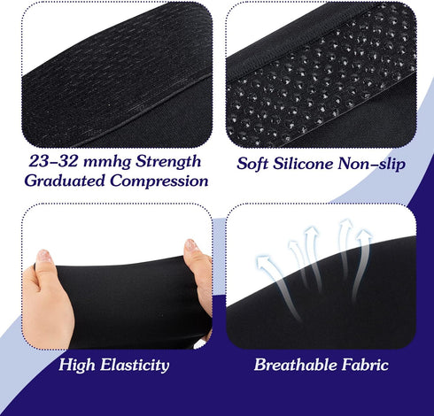 MGZTTHW 20-30mmHg Compression Socks, Men's Thigh High Compression Stockings with Non-slip Silicone