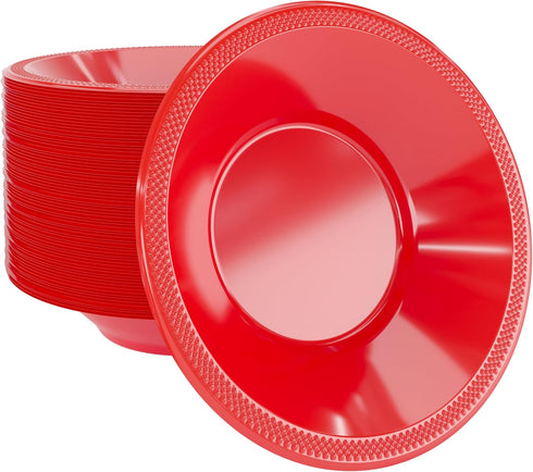 Exquisite Red 12 Oz Plastic Disposable Party Bowls, Large Soup Bowls for All Occasions, 50 Red Bowls Per Pack