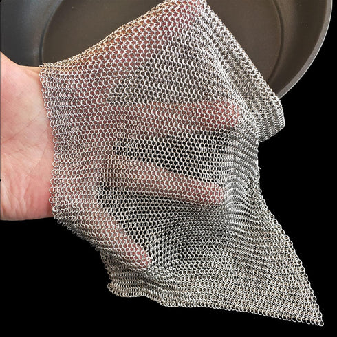 Cast Iron Scrubber, 12''x12'' 316L Stainless Steel Fine Mesh Scraper, Upgraded Chainmail Scrubber for Cast Iron Cookware