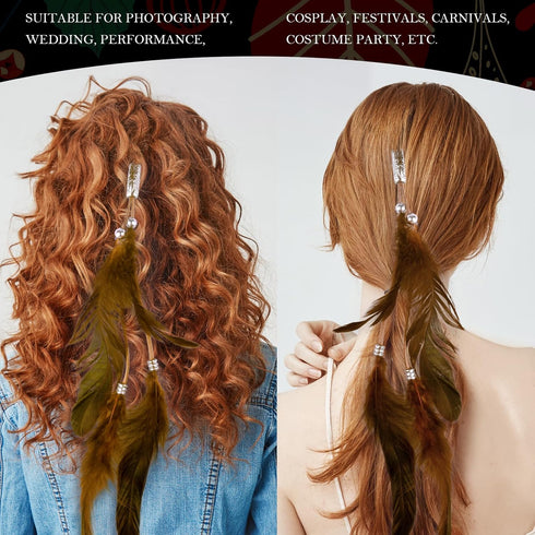 ICYANG Halloween Women Feather Hair Clips, 6 Pieces Handmade Boho Hair Extensions
