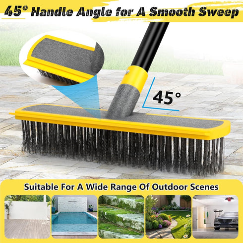 JIURAIN 2 1 Heavy Duty Broom Wire Floor Scrub Brush with Long Handle, in Scrape and Stainless Steel Bristle Brooms