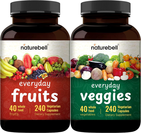 Fruit and Veggies Supplement - 120 Day Supply, 480 Vegetarian Capsules with 40 Whole Fruits & Veggies Blend
