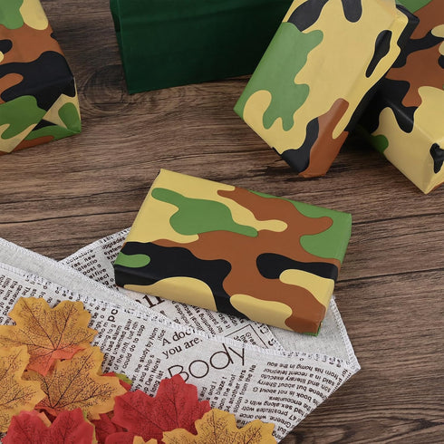 100 Sheets 20 x 14 Inches Camo Tissue Paper for Gift Wrapping, Green Black Camouflage for Birthday Camping Party
