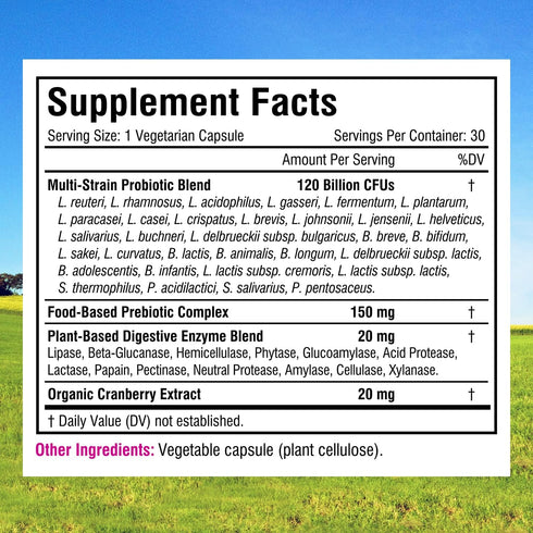 Innate Vitality Women's Probiotics, 120 Billion CFU, 32 Tested Strains, Probiotics for Women, Yeast Control, Vaginal pH Support, Prebiotics, Digestive Enzymes, Cranberry, Once Daily 30 Veggie Capsules