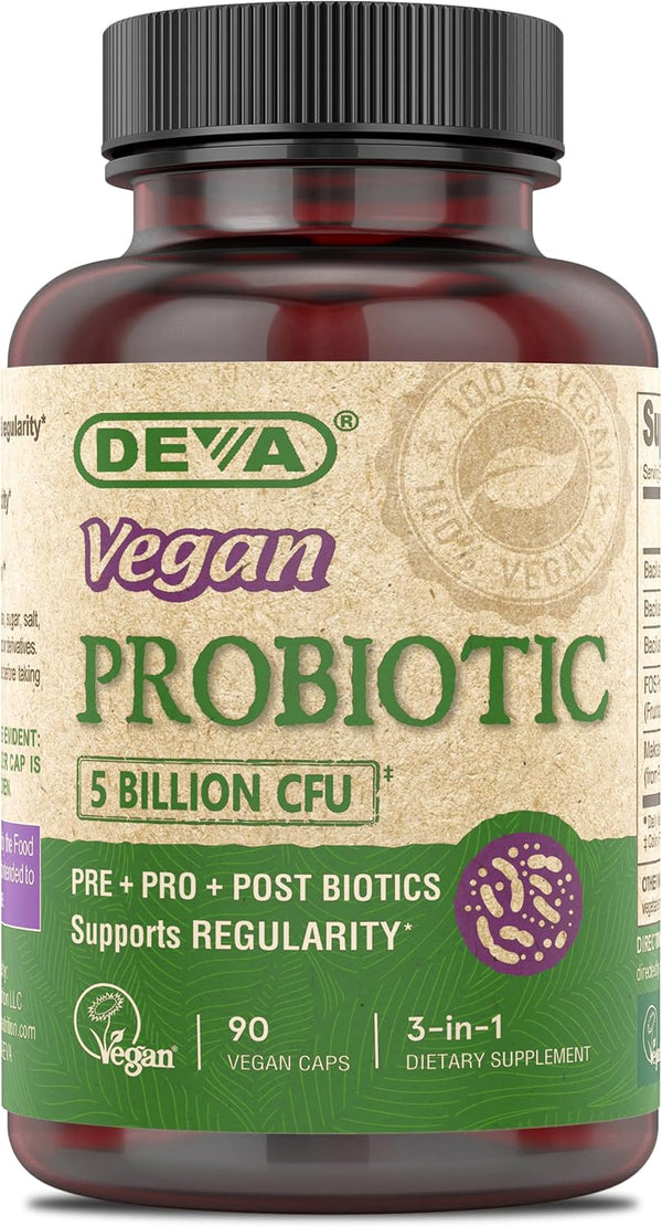 DEVA Vegan Probiotic Supplement, 5 Billion CFU, 90 Count for Digestive Health, Soil-Based & Dairy Free