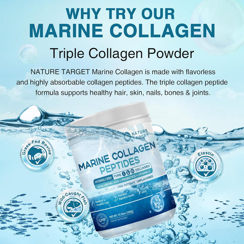 Marine Collagen Peptides Powder - Type I & III Hydrolyzed Collagen with Probiotics, Vitamin C & Hyaluronic Acid for