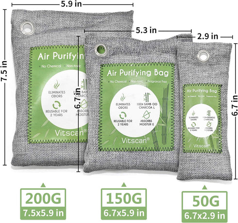 12 Pack Bamboo Air Purifying Bags, Activated Charcoal Odor Absorbers, Natural Car Air Freshener, Shoe Deodorizer