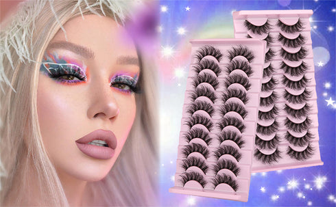 wiwoseo Lashes Natural Look Eyelashes - 3D Thick Volume D Curl Wispy Fake Eyelashes, 10 Pairs Pack