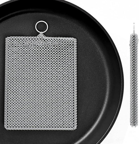 Penhderm 316L Stainless Steel Cast Iron Scrubber Cleaner,Chain Mail Scrubber with Silicone Insert,for
