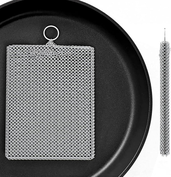 Penhderm 316L Stainless Steel Cast Iron Scrubber Cleaner,Chain Mail Scrubber with Silicone Insert,for