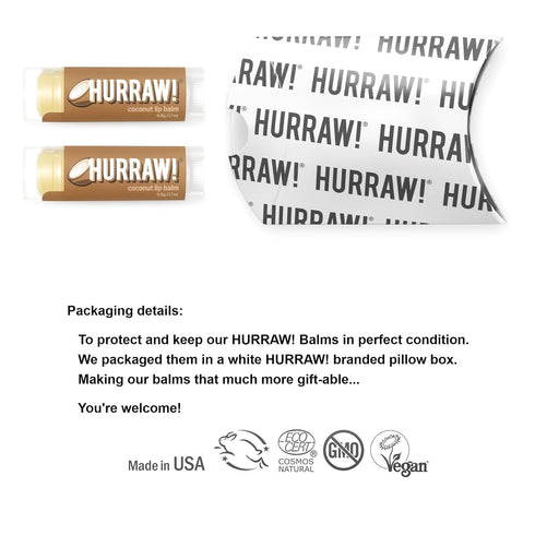 Hurraw! Coconut Lip Balm, 2 Pack: Organic, Certified Vegan, Non-GMO, 100% Natural