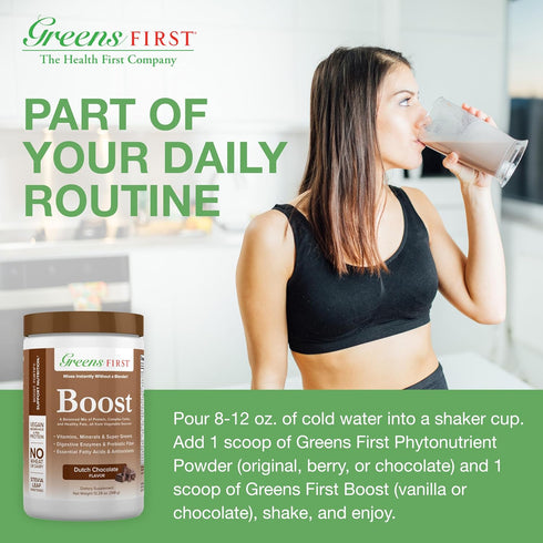 Greens First Boost - Plant-Based Protein & Balanced Nutrition, Superfood Shake Mix, Dairy-Free, Vegan