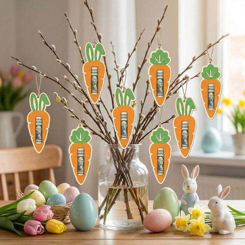 Set 2 of Easter Money Holder Carrot Wooden Carrot Cash Holder with Bunny Ears, Easter Gift for Kids & Adults, Spring