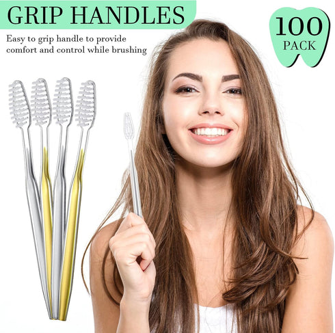 Remerry 100 Pack Disposable Toothbrushes, Soft Bristle, Manual Travel Toothbrushes for Adults, Kids, Hotel Guest,