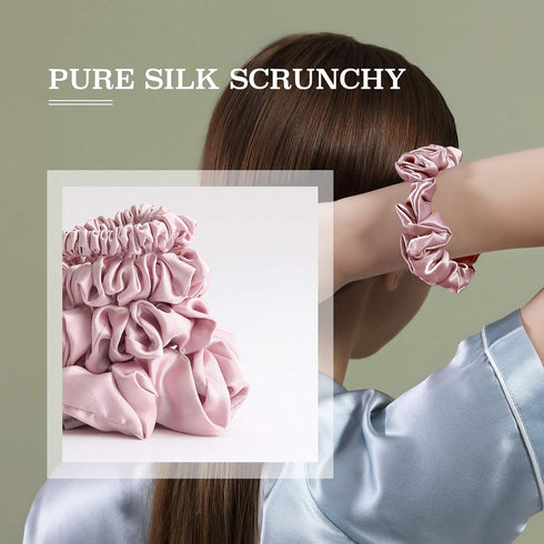 MTSNOO 100% Pure 22 Momme Mulberry Silk Scrunchies for Hair & Sleep, 4 Pack, Rosy Pink
