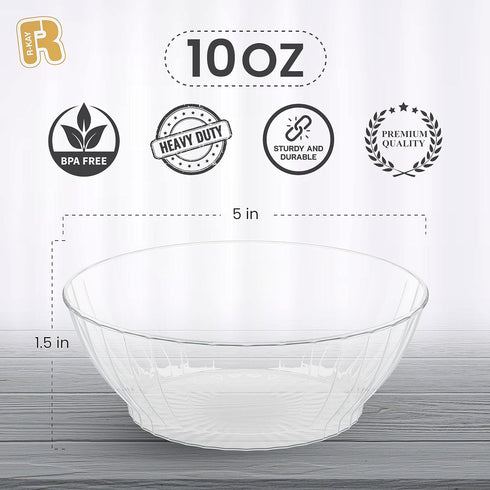 R-kay 10 Oz Clear Plastic Bowls, 50 Pack Disposable Heavy Duty Ice Cream and Dessert Bowls for Party