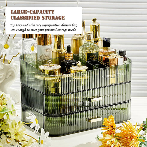 Makeup Organizer with Drawers, Stackable Large Cosmetics Storage Box, Ideal for Bathroom Countertop and Desk